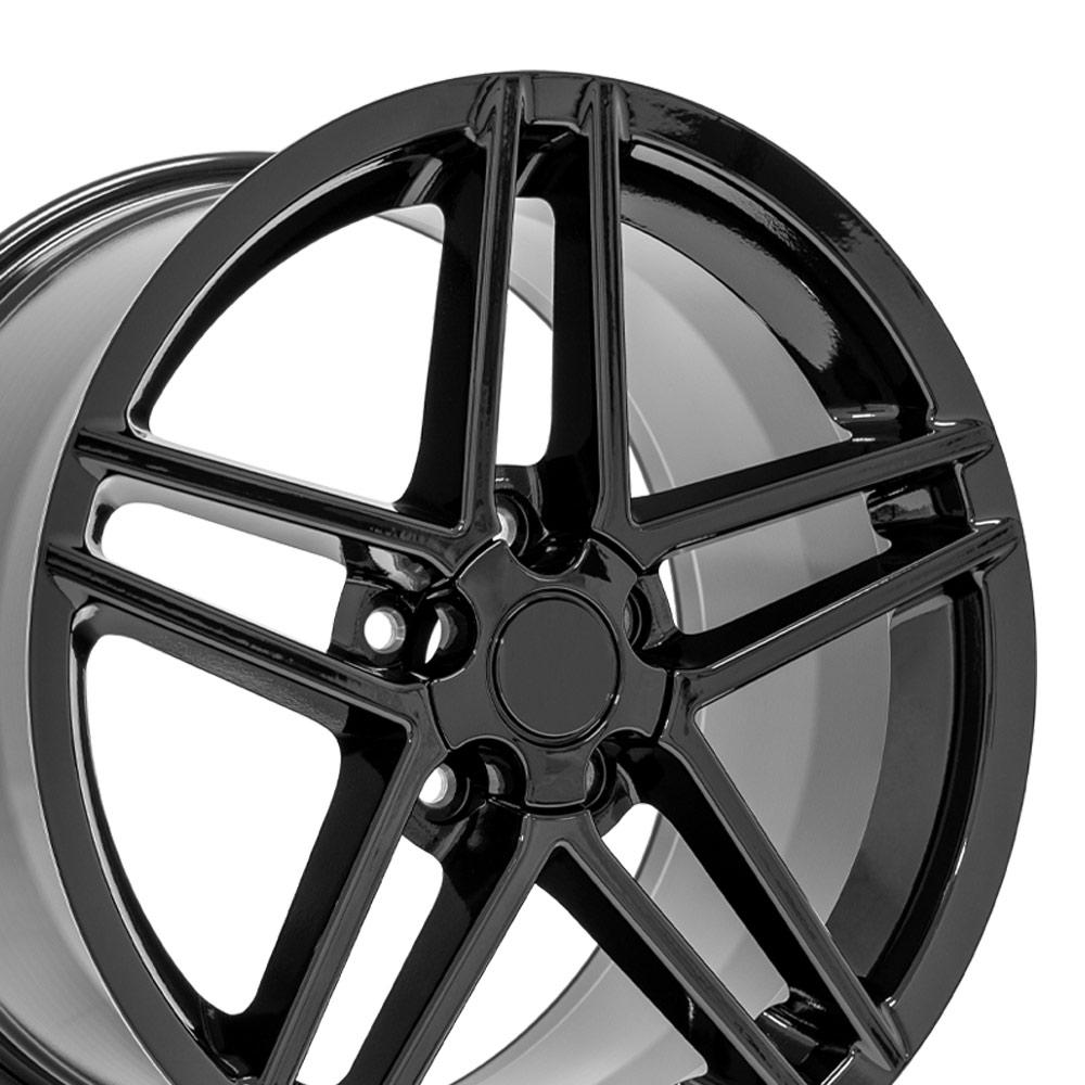 OE Wheels CV07A C6 Z06 style staggered wheel set 18x9.5 & 18x10.5 Gloss Black for 1988-1996 C4 Corvette