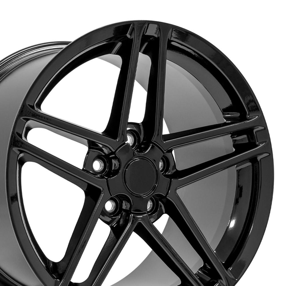 OE Wheels CV07A C6 Z06 style staggered wheel set 18x9.5 & 18x10.5 Gloss Black for 1988-1996 C4 Corvette