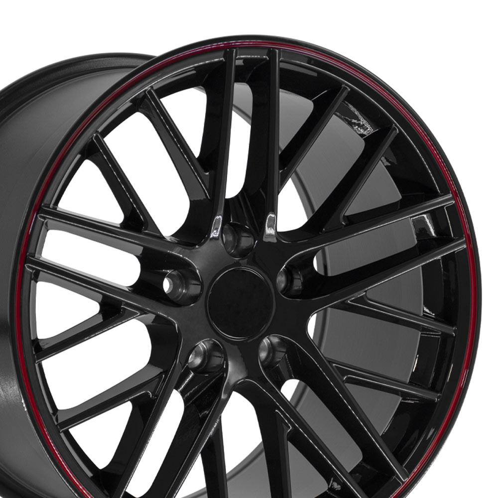 C5 1997-2004 Corvette C6 ZR1 Replica Wheels Staggered Set 17x9.5 & 18x10.5 Gloss Black w/ Redline - CV08