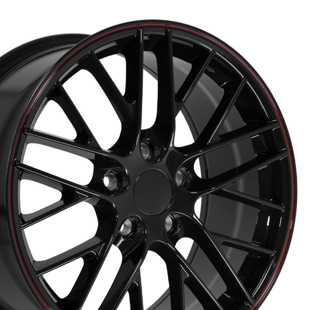 C6 2005-2013 Corvette ZR1 Replica Wheels Staggered Set 18x8.5 & 19x10 Gloss Black w/ Redline - CV08