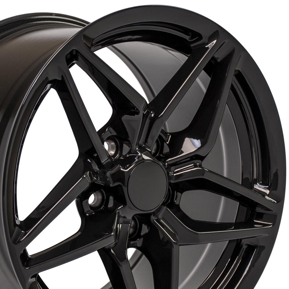 C5 1997-2004 Corvette C7 ZR1 Black Replica Wheels 17x9.5 & 18x10.5 - Staggered Set - CV31