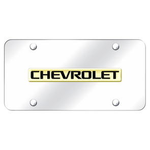 Chevrolet Script License Plate - Gold on Chrome