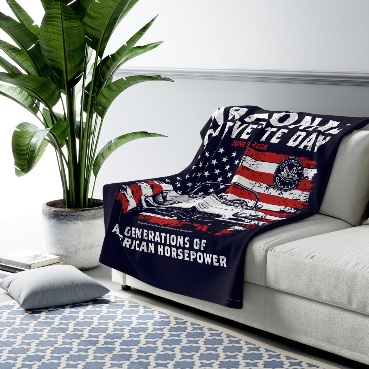 2026 National Corvette Day Limited Edition Sherpa Fleece Blanket – 50" x 60" Available in Navy and Gray