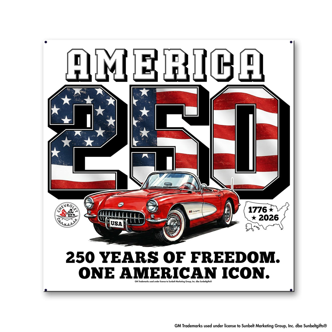 Corvette C1 America 250 "250 Years of Freedom. One American Icon." 12x12 Metal Sign