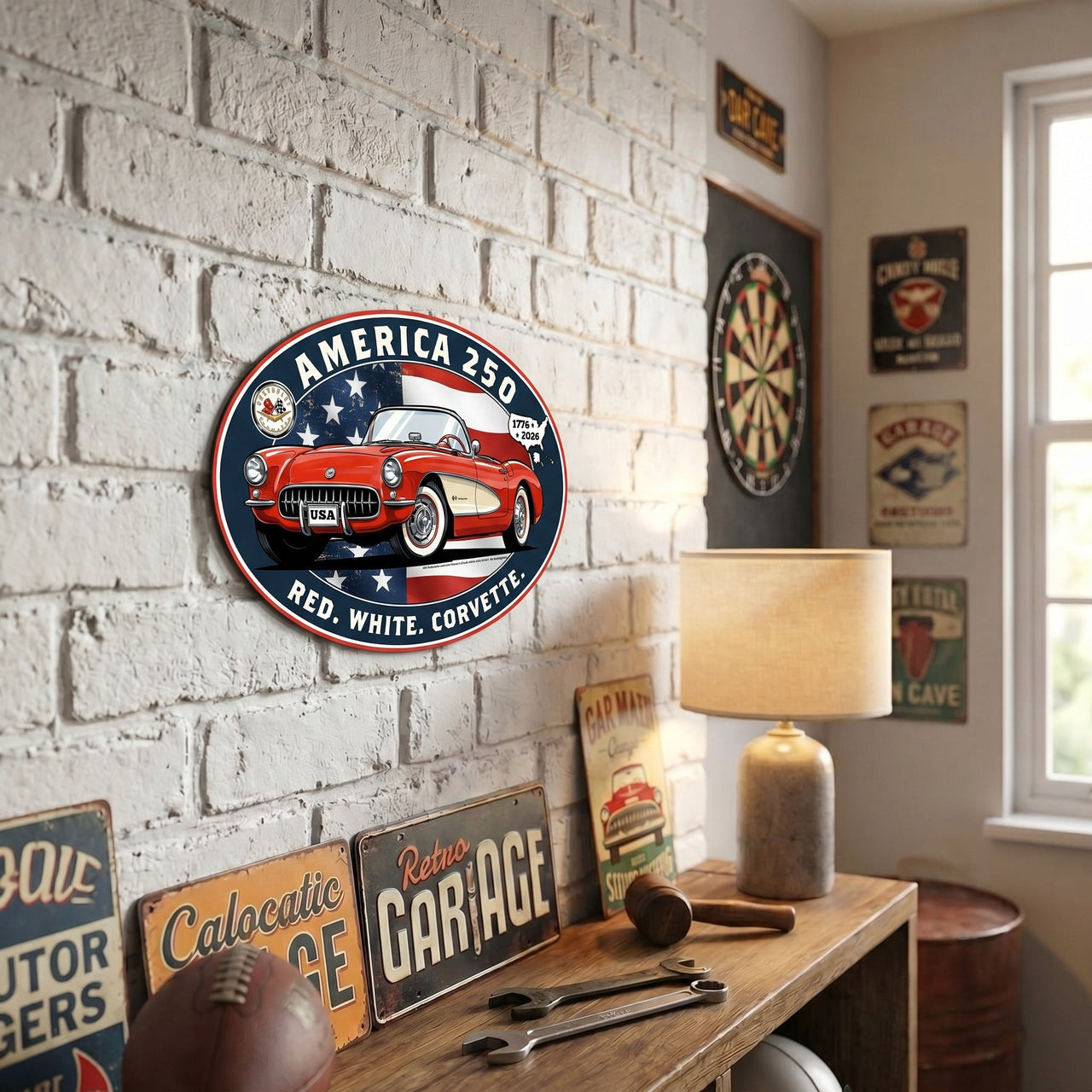 Corvette C1 "Red. White. Corvette." America 250 Oval Steel Sign – 1776 to 2026