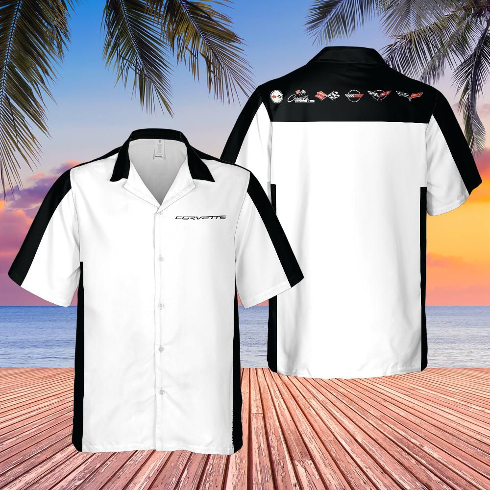 C6 Chevrolet Corvette Hawaiian Shirt Arctic White and Black