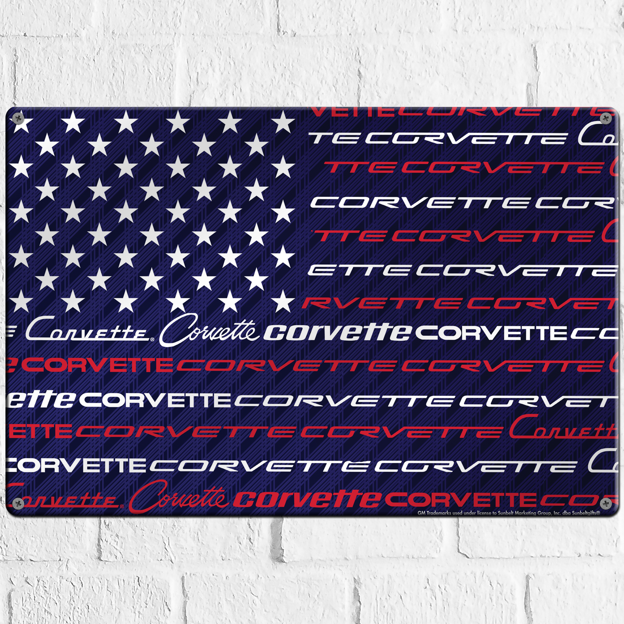 Corvette Script USA Flag Design 16"x12" Aluminum Sign