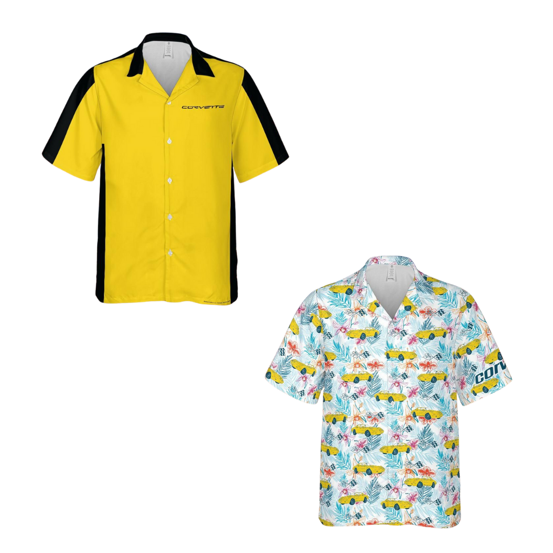Corvette Yellow Heat 2-Pack – C3 Daytona Yellow & Velocity Color Block Hawaiian Shirts