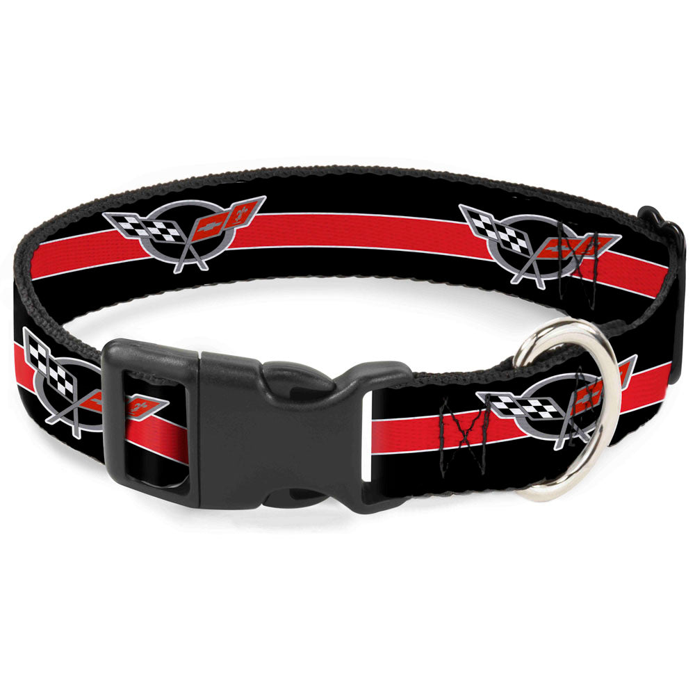 Plastic Clip Collar - CORVETTE C5 Logo/Stripe Black/White/Red/Gray REPEAT