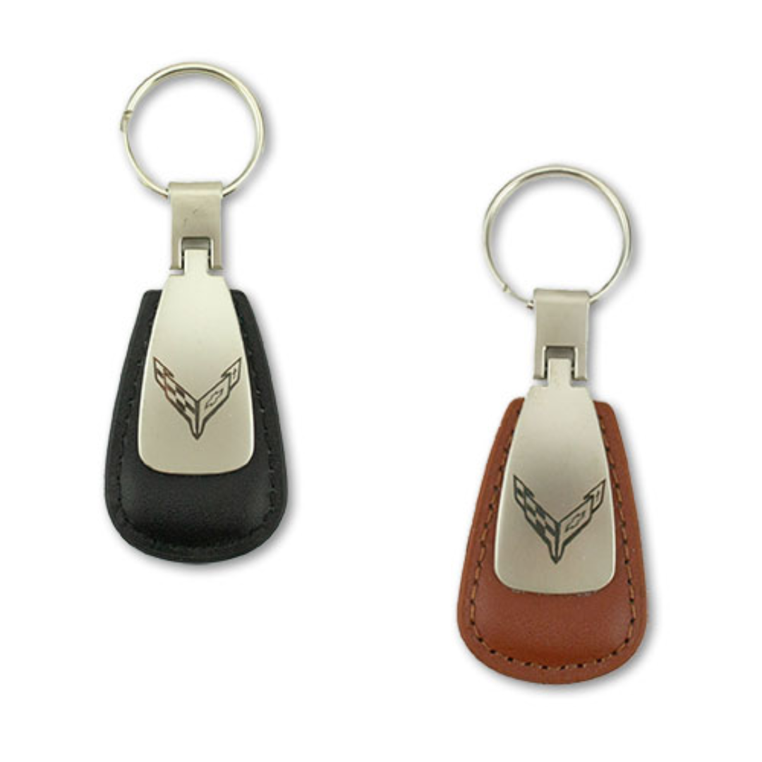 パンくんシボレー Corvette ボストンライセンスタグ グレインレザー C8 CORVETTE LEATHER TEARDROP KEY TAG | Corvette Store Online