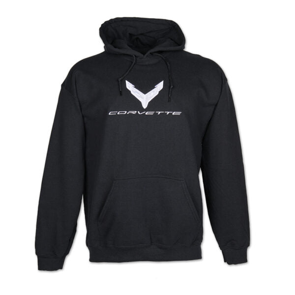 C8 Corvette Silver Badge Hoodie | 2020-2026 Corvette Embroidered Sweatshirt | Black