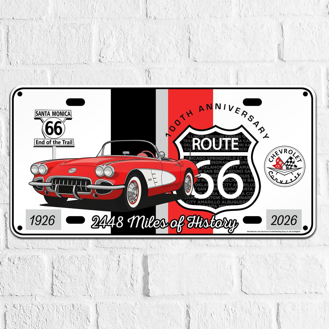 C1 Corvette Route 66 100th Anniversary 12" x 6" Wall Decor – Red & White Corvette Edition