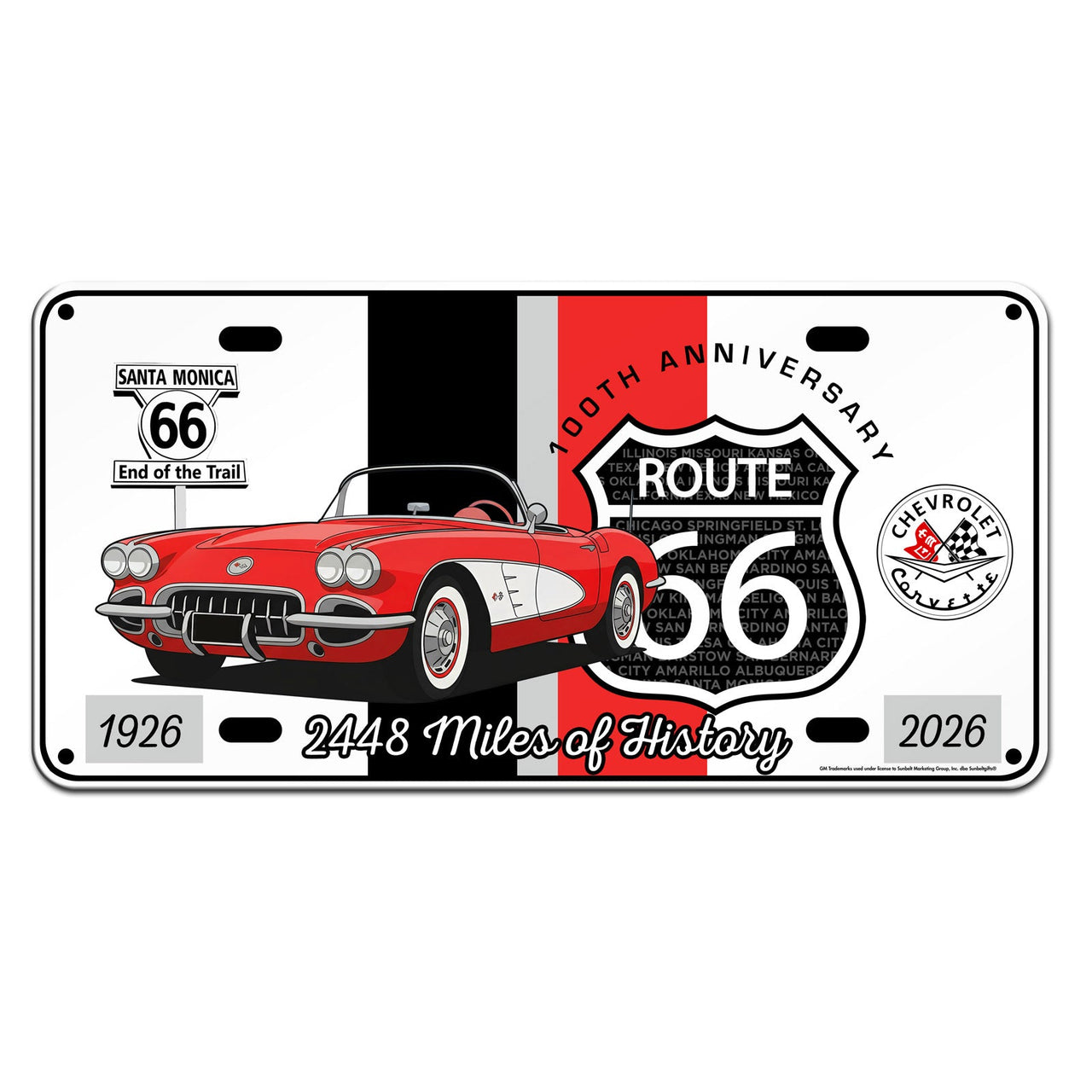 C1 Corvette Route 66 100th Anniversary 12" x 6" Wall Decor – Red & White Corvette Edition