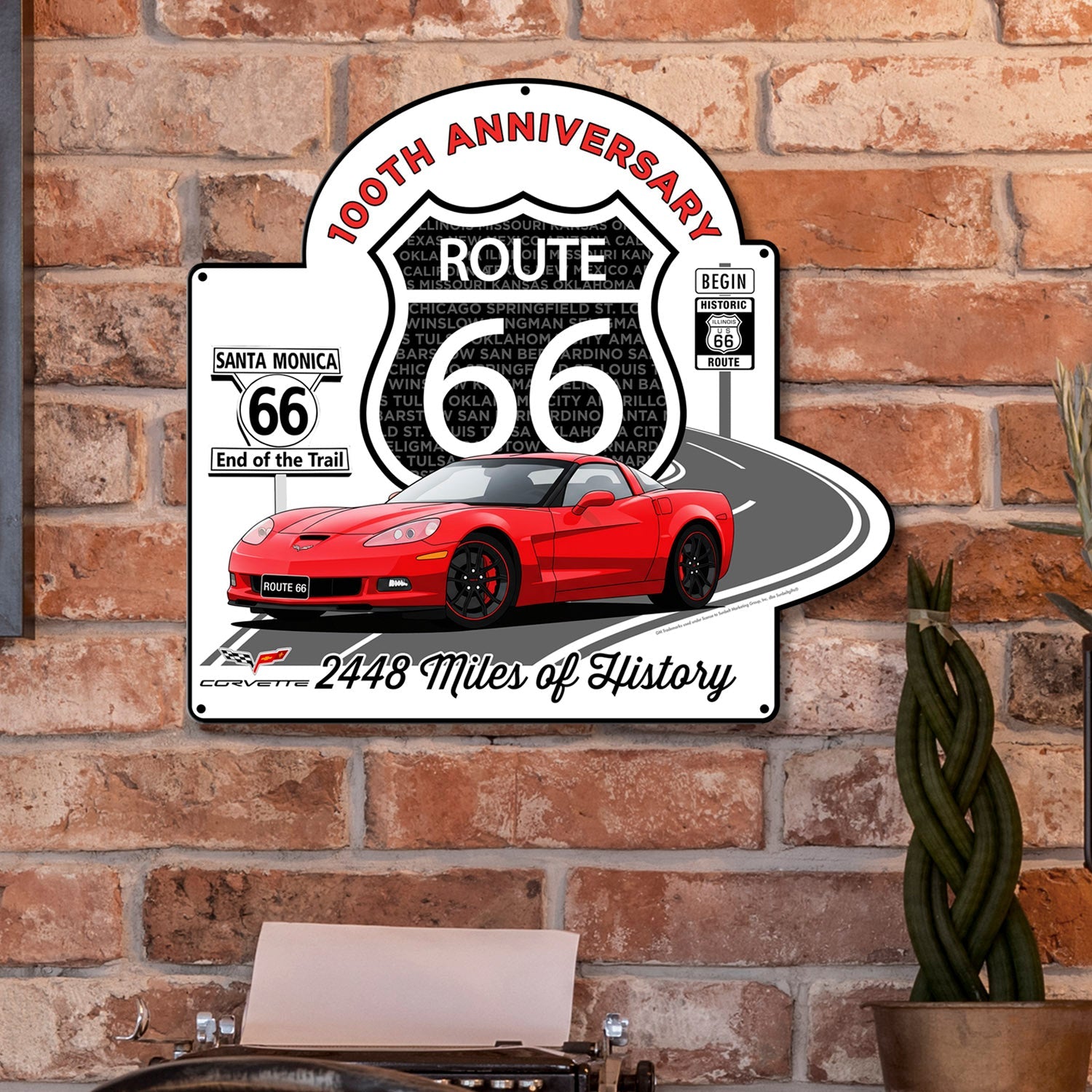 CRASH GATE 旧ライン アートボード ROUTE66 C6 Corvette Route 66 100th Metal Sign