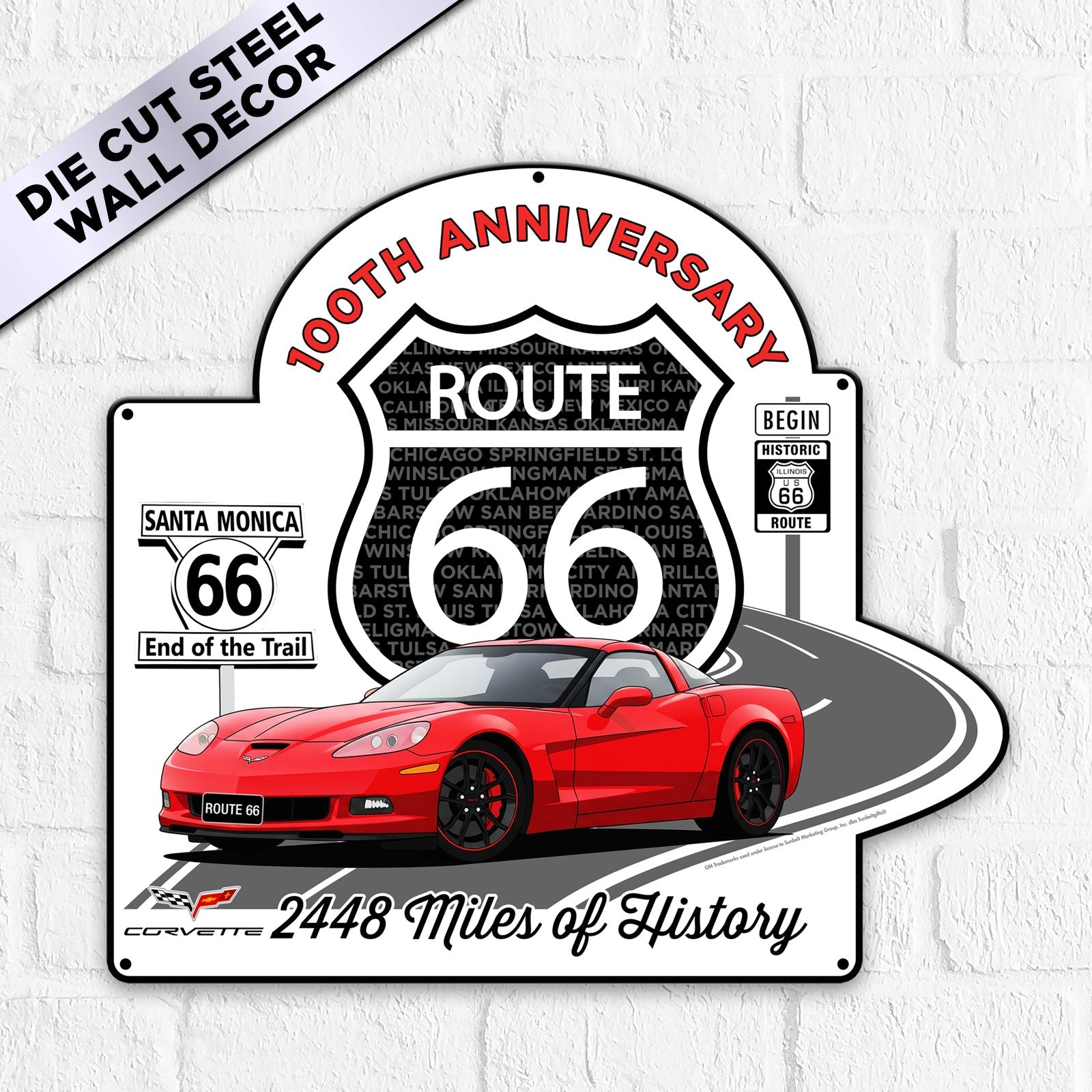 C6 Corvette Route 66 100th Anniversary Metal Sign