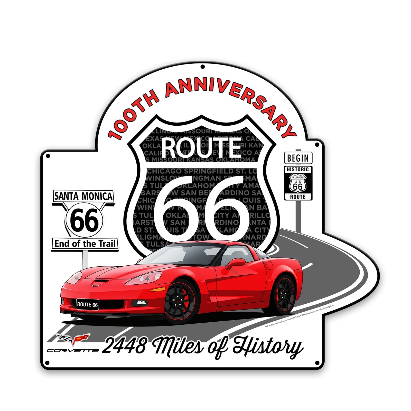 C6 Corvette Route 66 100th Metal Sign