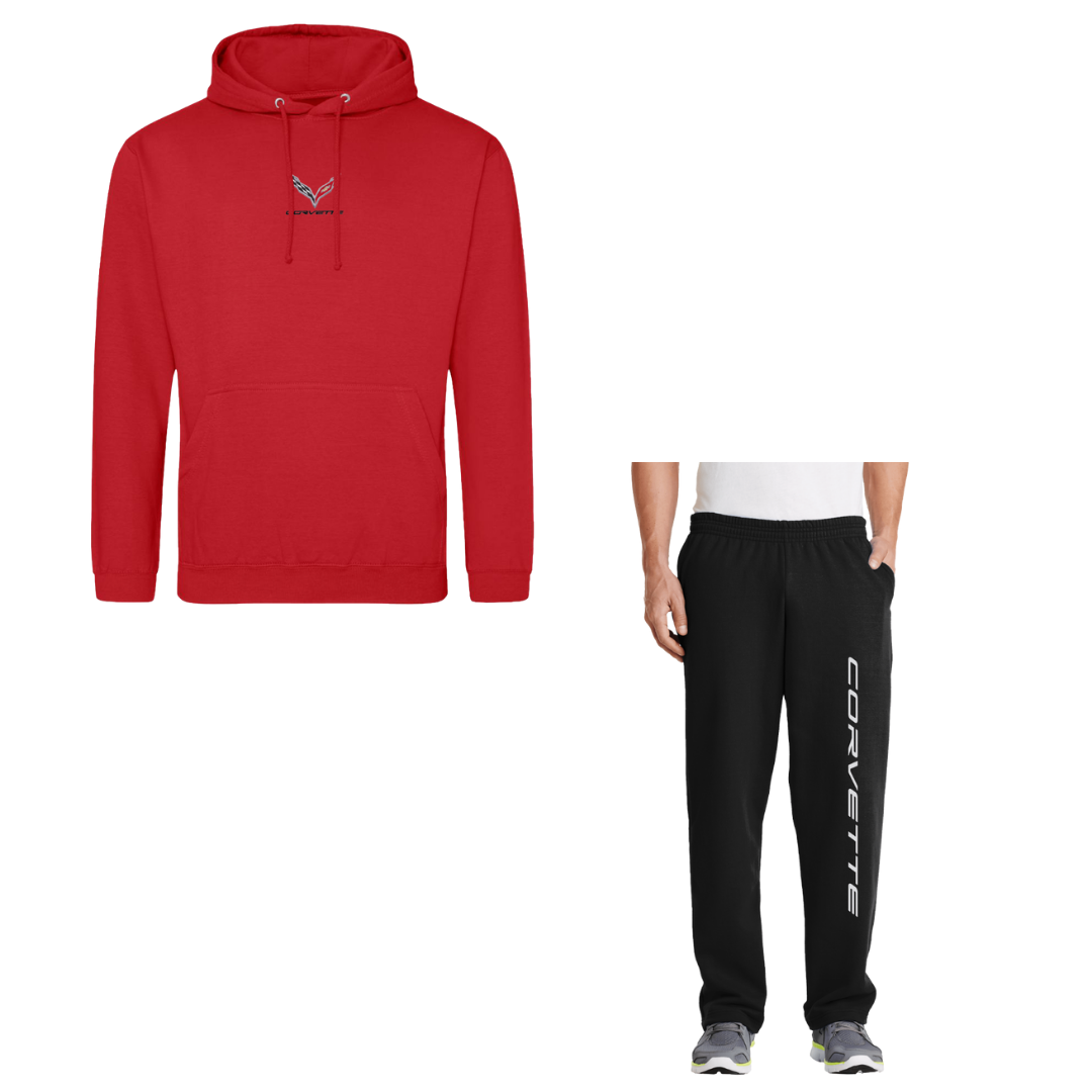 Fire Red Embroidered Hoodie Sweatshirt & Sweatpants Bundle