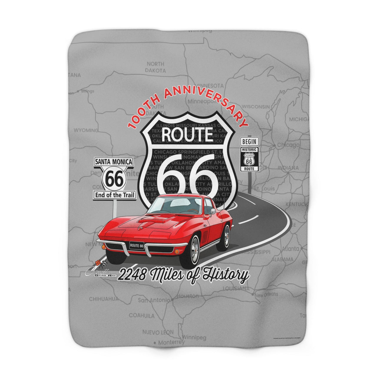 C2 Corvette Route 66 100th Anniversary Sherpa Blanket – Legends of the Road (50" x 60")