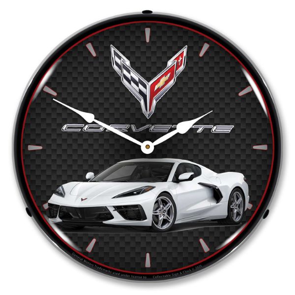 C8 Corvette Arctic White Clock-694685357117'
