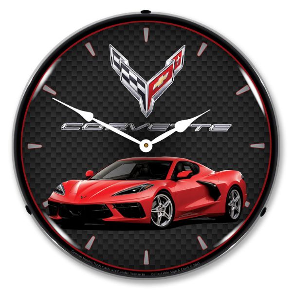 C8 Corvette Torch Red Clock-694685357209'