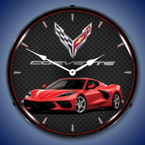 C8 Corvette Torch Red Clock