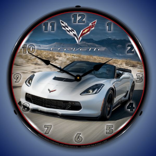 C7 Corvette Convertible in White Clock