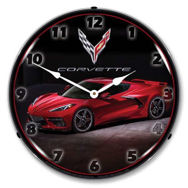 C8 Corvette in Red Clock-694685357339'