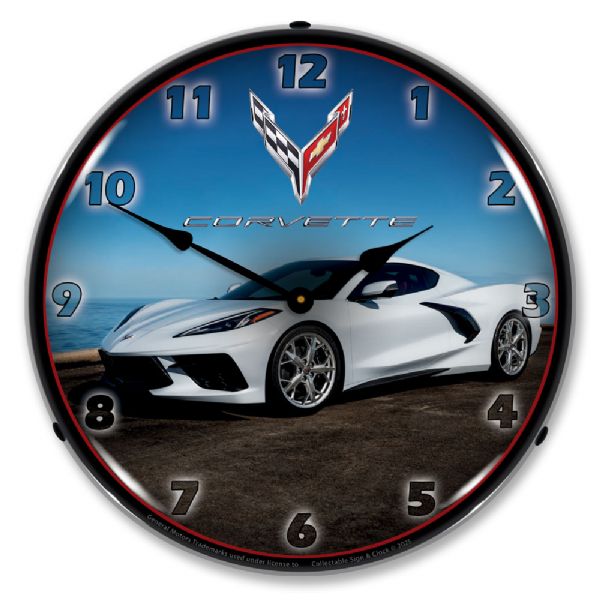 C8 Corvette in White Clock-694685357346'