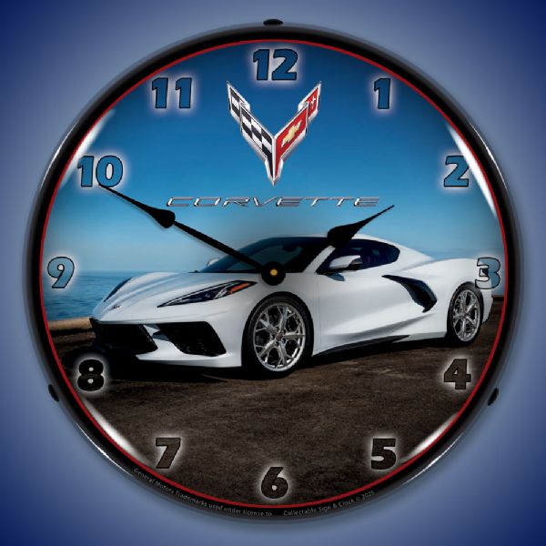 C8 Corvette in White Clock