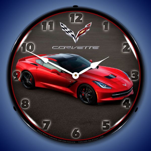 C7 Corvette in Red  Front View Clock