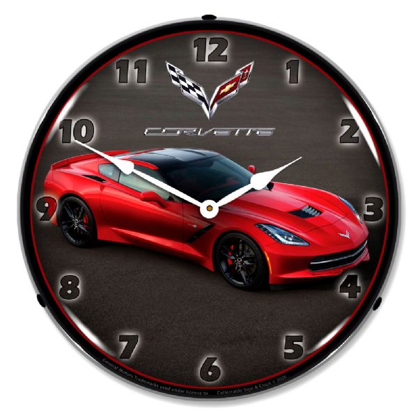 C7 Corvette in Red  Front View Clock-694685357377'