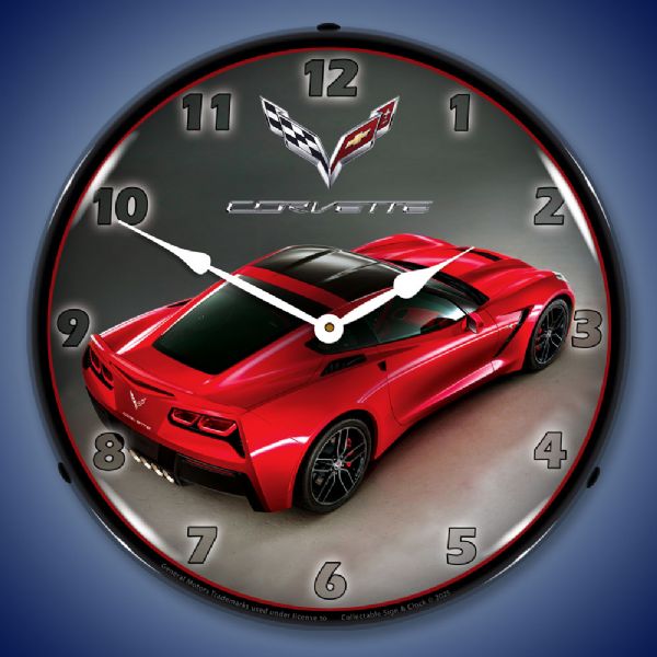 C7 Corvette in Red Rear View Clock