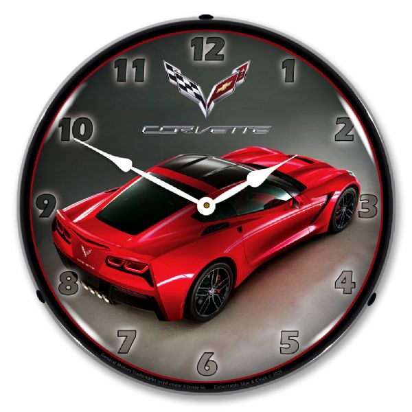 C7 Corvette in Red Rear View Clock-694685357384'