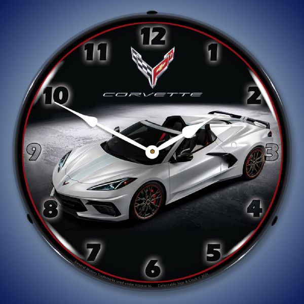 C8 Corvette Convertible in White Clock