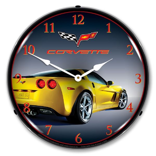 C6 Corvette Grand Sport Yellow Clock-694685357469'