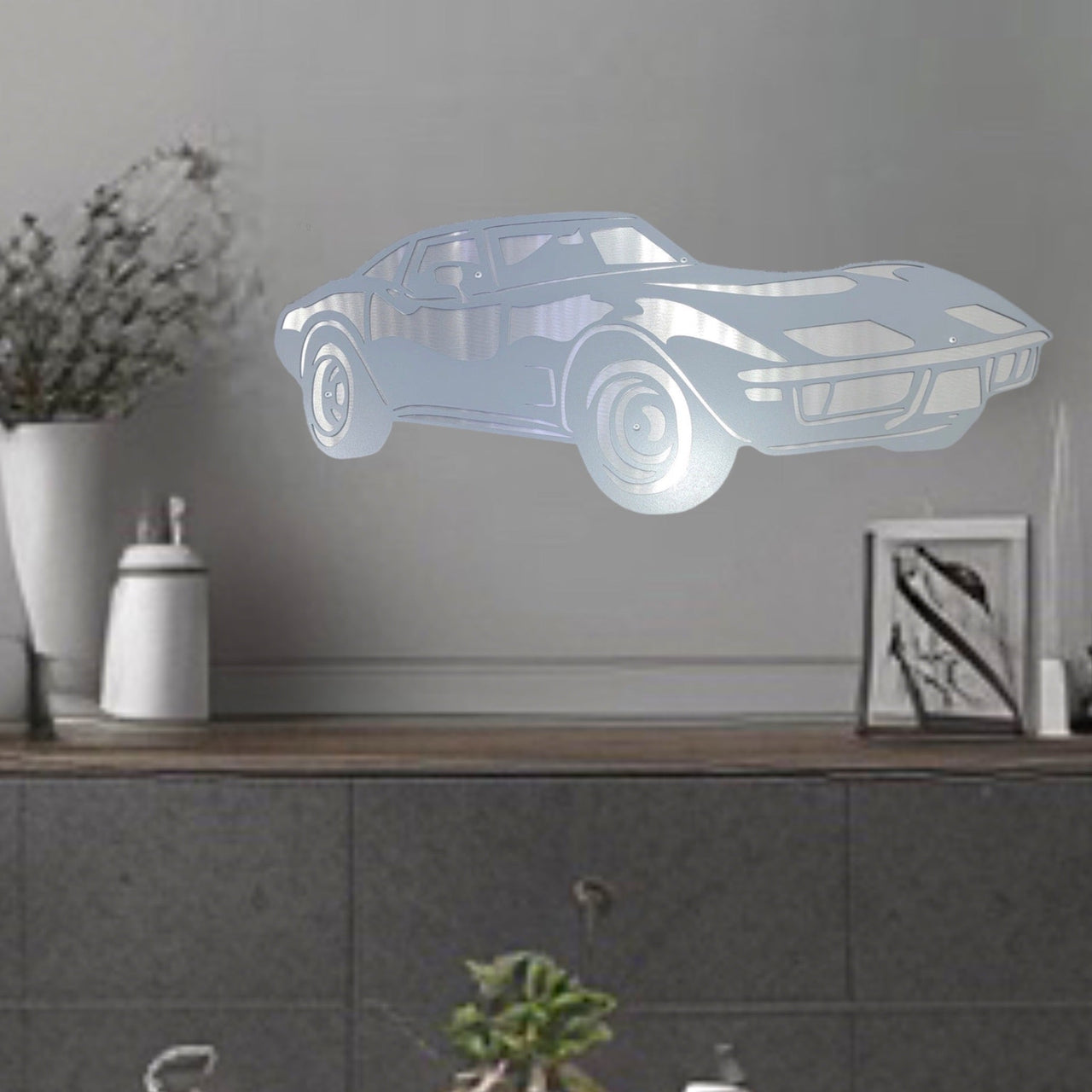 C3 Corvette 1971 Silver Decorative 3D Metal Wall Art - 24"