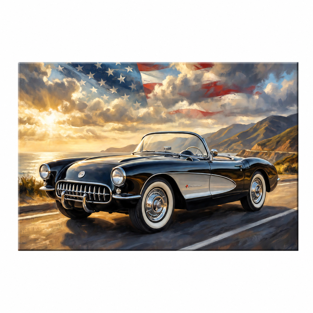 Black C1 Corvette Pacific Coast Highway Canvas Wall Art