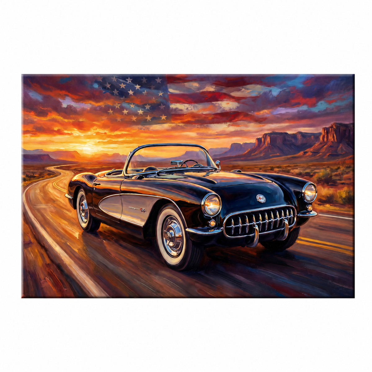 Black C1 Corvette Americana Highway Canvas Wall Art