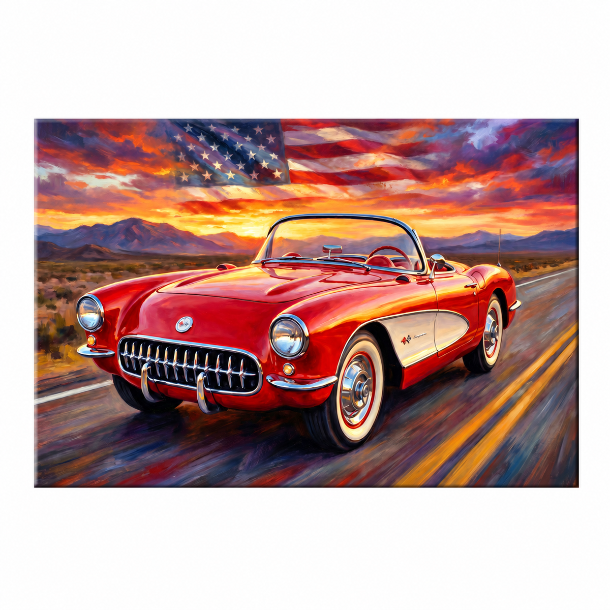 Red C1 Corvette Americana Highway Canvas Wall Art