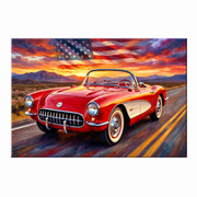 Red C1 Corvette Americana Highway Canvas Wall Art