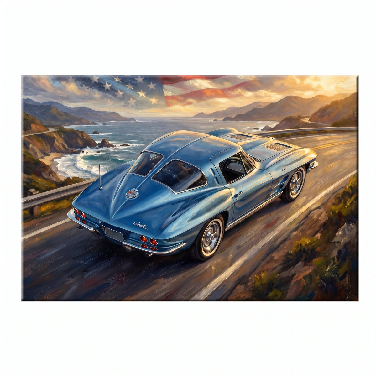 Corvette C2 Rearview Pacific Coast Highway Canvas Wall Art