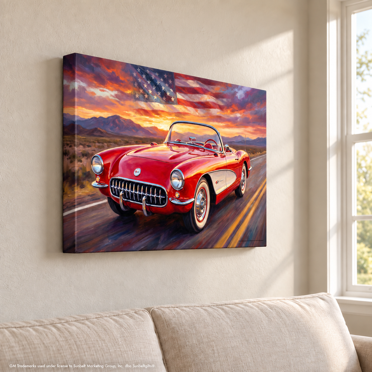 Red C1 Corvette Americana Highway Canvas Wall Art