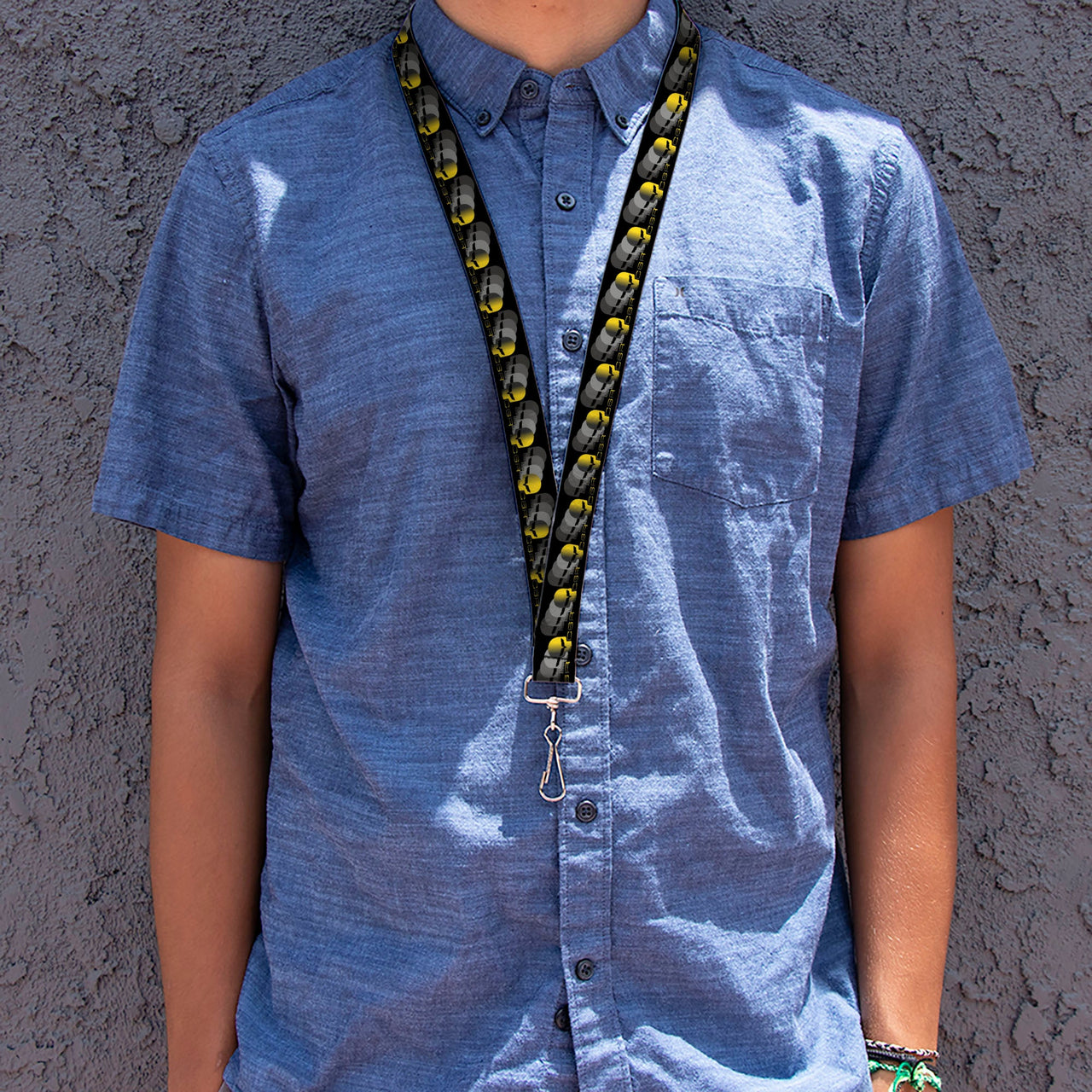 Lanyard - 1.0" - C6 Racing w Skull Repeat Black Yellow Silver