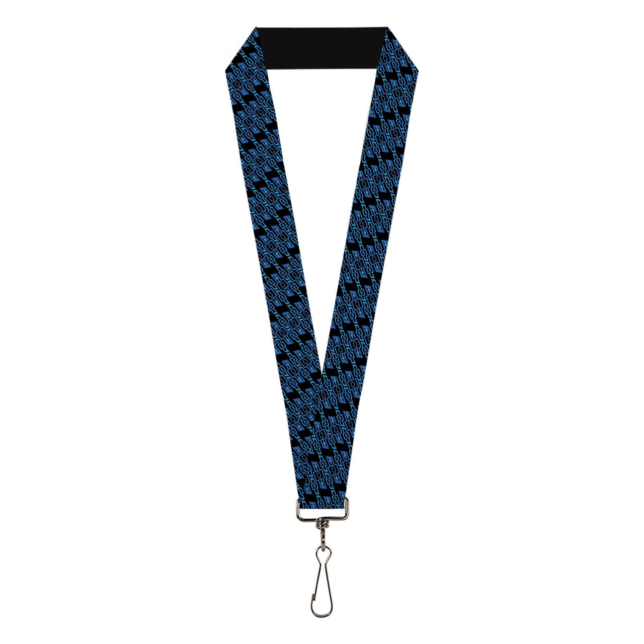 Diagonal Retro Chevy Bowtie Monogram Black & Blue Lanyard - 1.0"