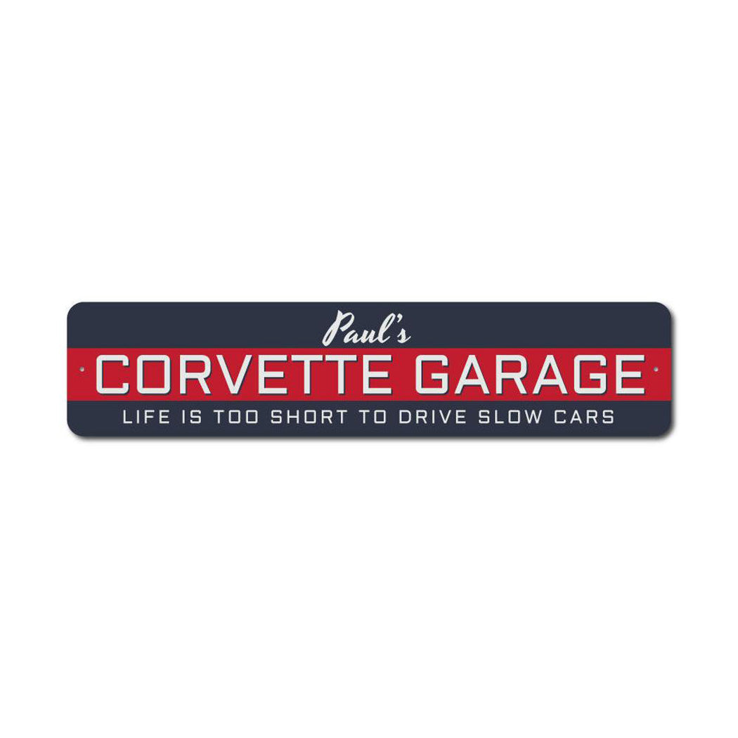 Personalized Corvette Garage Name & Speed Limit Sign Set