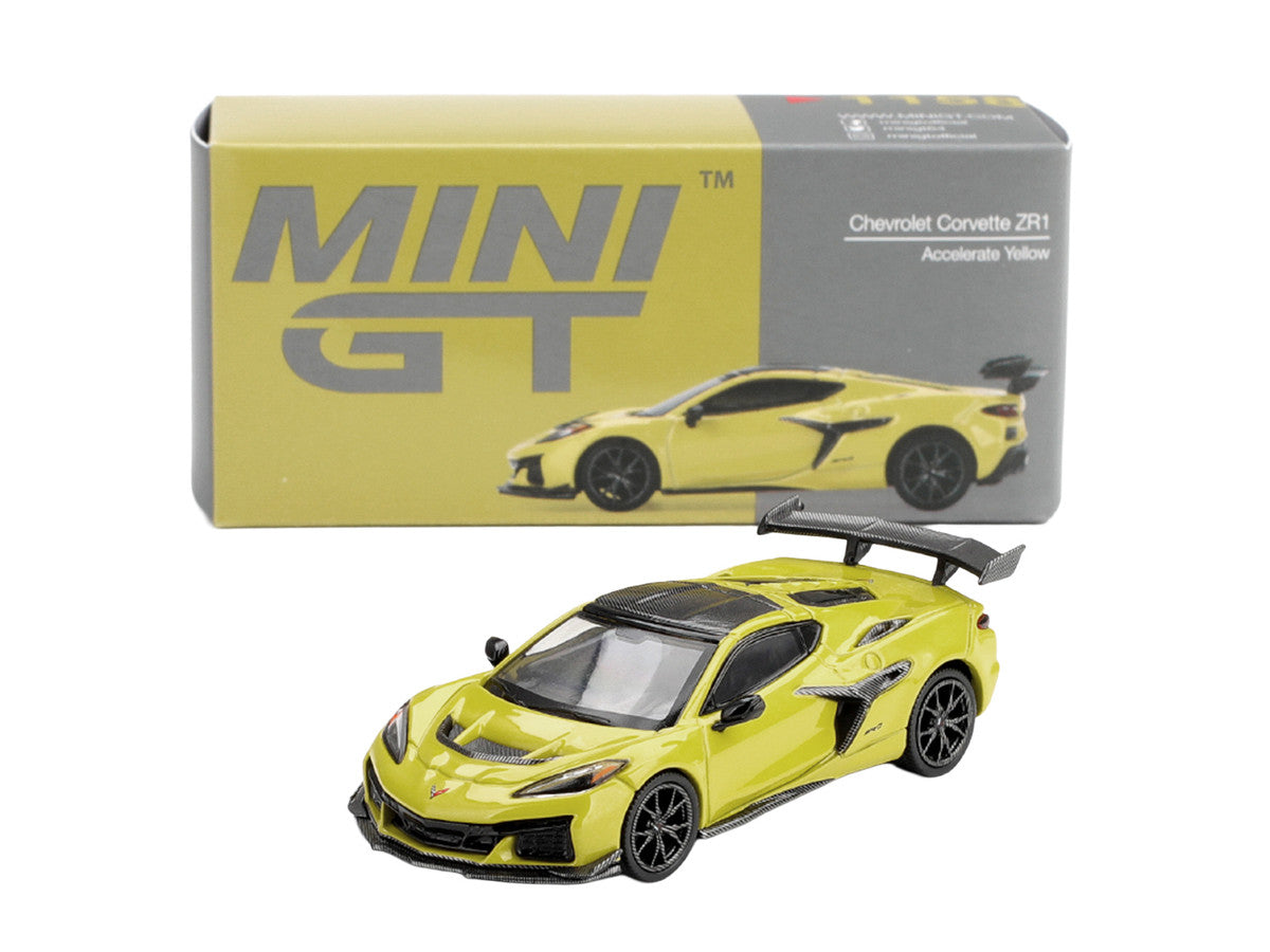 Chevrolet Corvette ZR1 Accelerate Yellow with Carbon Top Limited Edition 1/64 Diecast Model Car