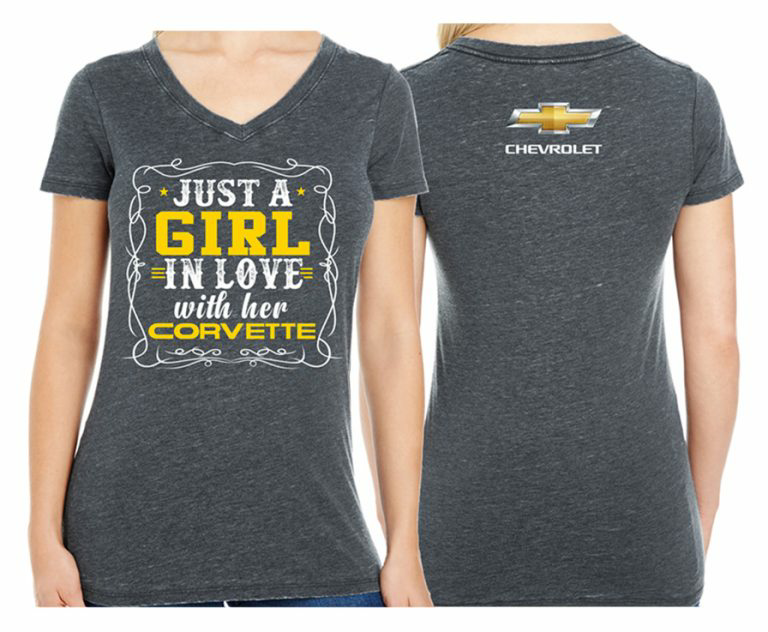 Ladies Gray Corvette T-Shirt & Black Hat Bundle