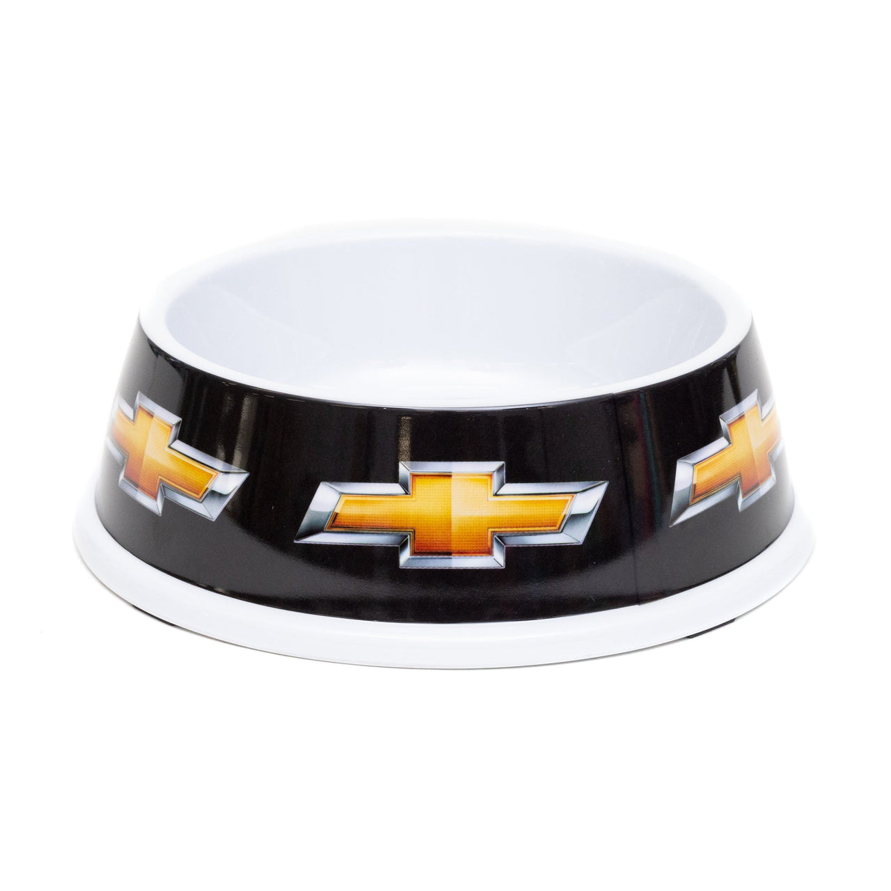 Single Melamine Pet Bowl - 7.5" (16oz) - CHEVROLET Text and Bowtie Black/Gold/White
