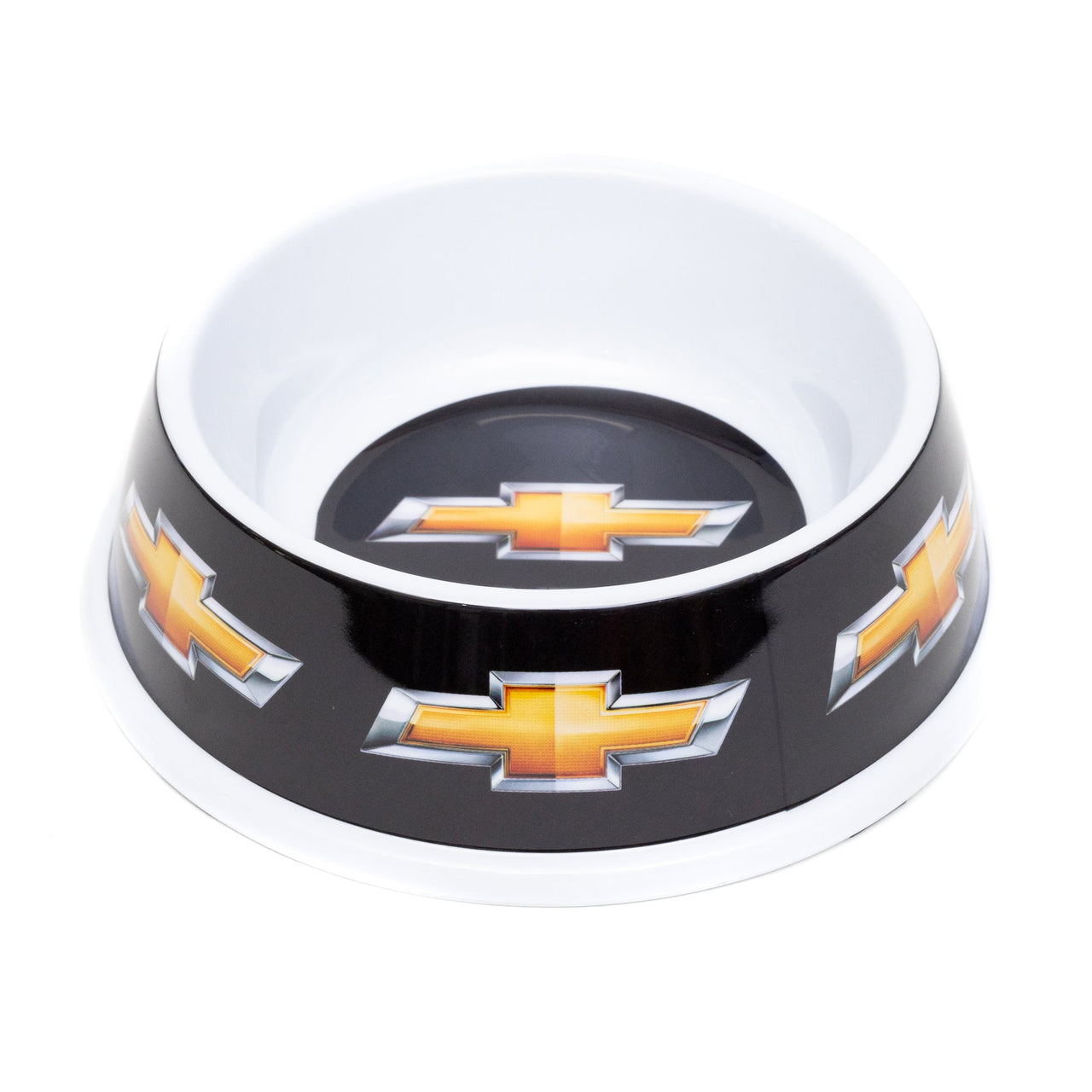 Single Melamine Pet Bowl - 7.5" (16oz) - CHEVROLET Text and Bowtie Black/Gold/White