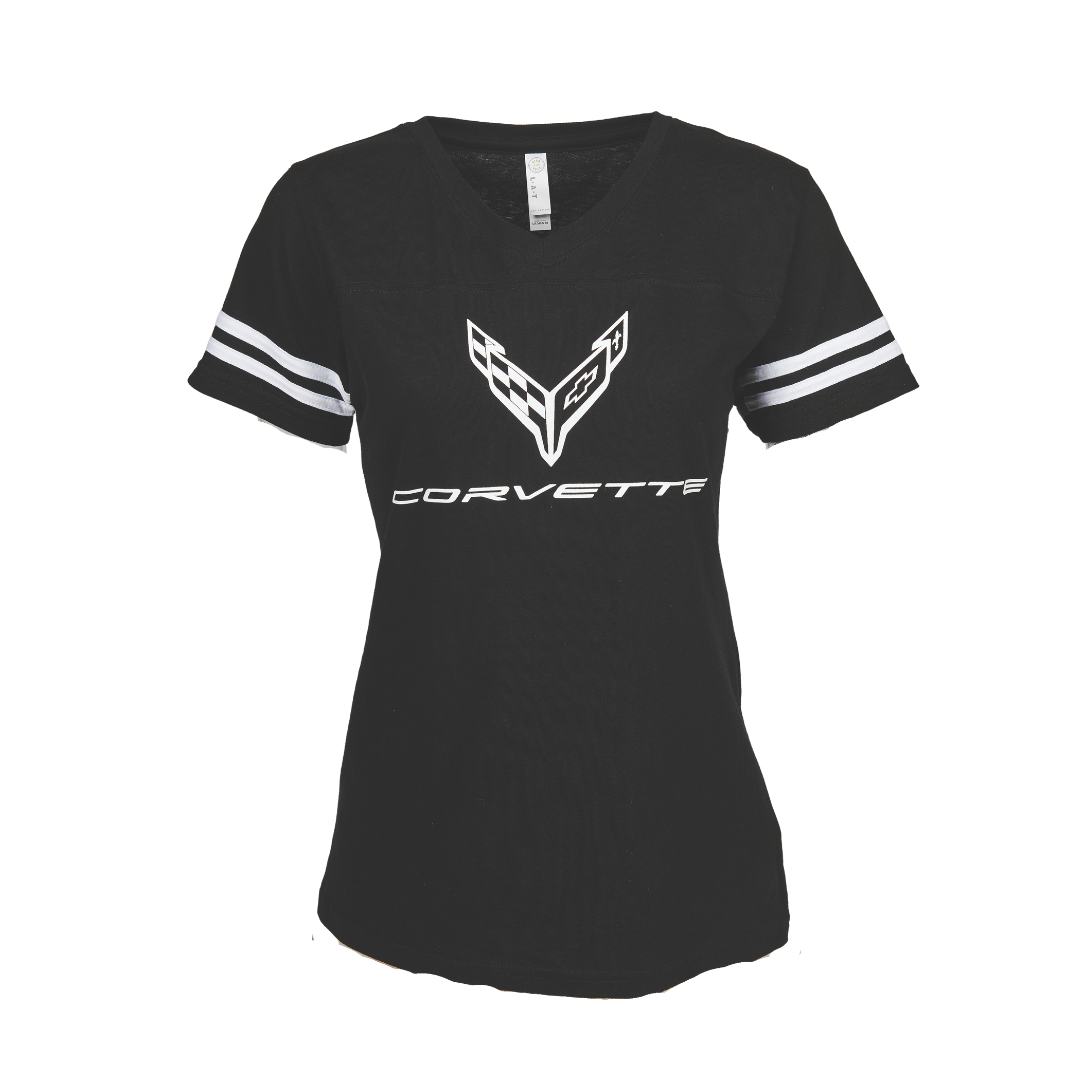 Ladies C8 Corvette Football Jersey Tee